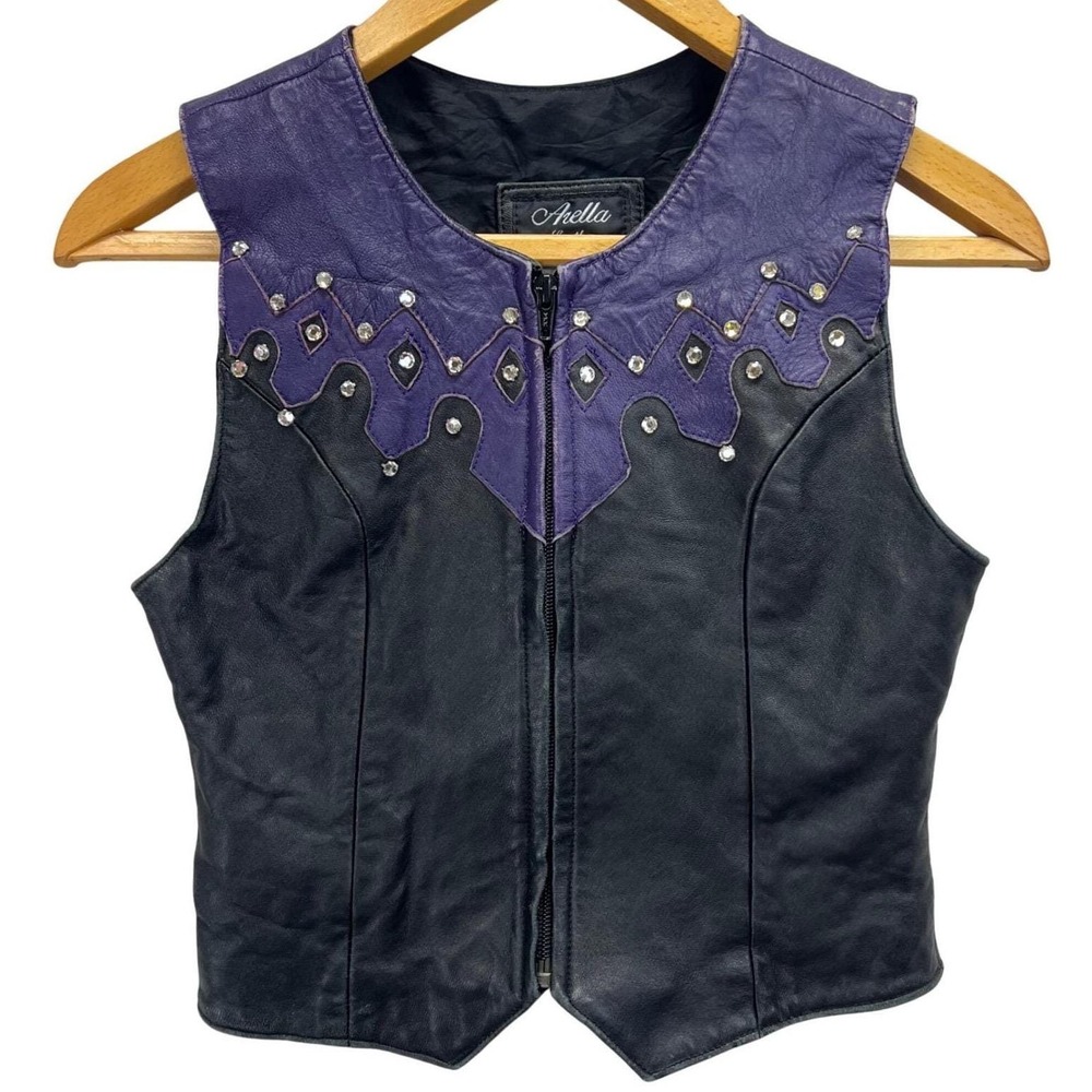 Arella Leather Vest Women's XS Studded Western Cowgirl 80s Vintage Rodeo READ
